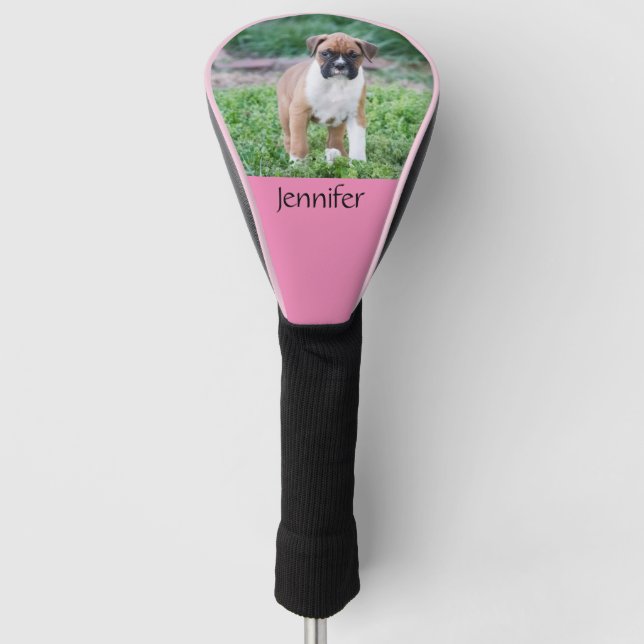 Add Name Pink Personalized Dog Golf Club Head Cover (Front)