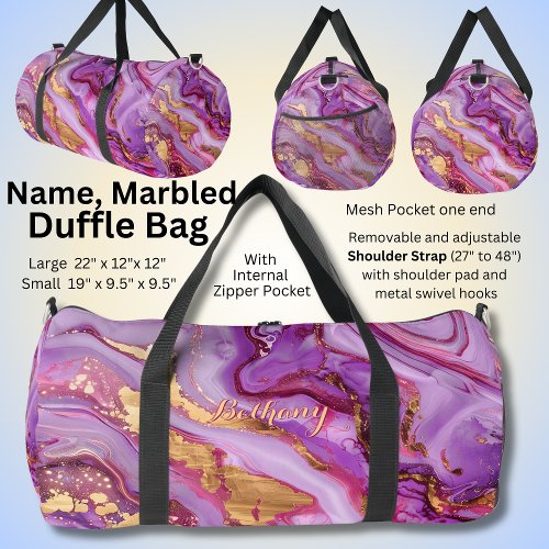 Add Name Pink Purple Gold Marbled  Duffle Bag