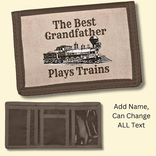 Add Name Plays Steam Train Grandpa Grandfather   Trifold Wallet (Creator Uploaded)