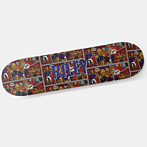 Add Name Pop Art Comic Book Gym Life  Brown Blue S Skateboard