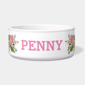 Add Name Pretty In Pink - Roses Dogs Bowl