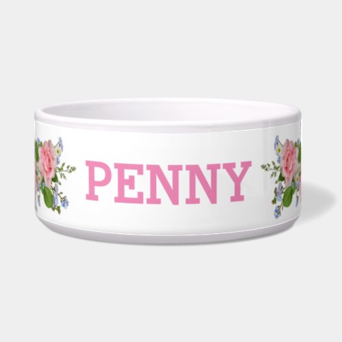 Add Name Pretty In Pink _ Roses Dogs Bowl