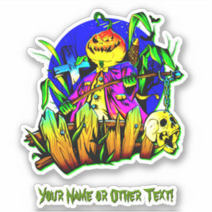 Add Name, Pumpkin Head Monster Scarecrow Skull     Sticker