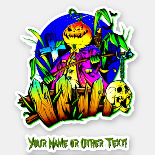 Add Name Pumpkin Head Monster Scarecrow Skull     Sticker