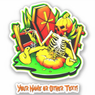 Add Name, Pumpkin Skeleton Snake Coffin Spider     Sticker