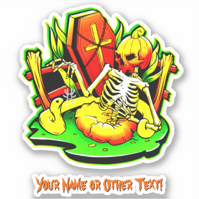 Add Name, Pumpkin Skeleton Snake Coffin Spider     Sticker (Front)