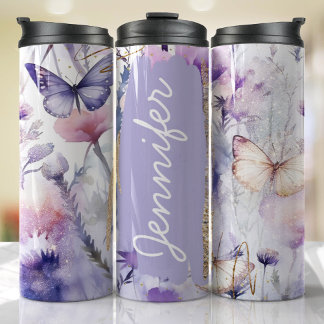 Add Name Purple Butterfly Custom Gift Thermal Tumbler