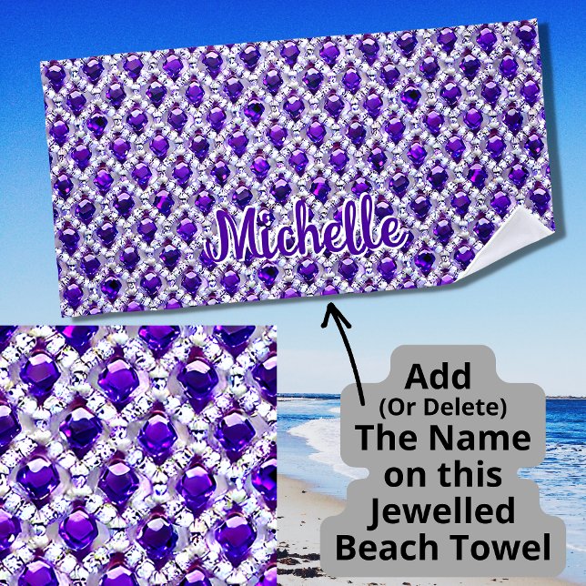 Add Name Purple Diamonds Square Cut   Beach Towel (Creator Uploaded)