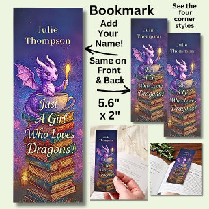 Add Name - Purple Dragon with Lamp & Books Bookmarks