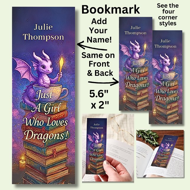 Add Name - Purple Dragon with Lamp & Books Bookmarks (Creator Uploaded)