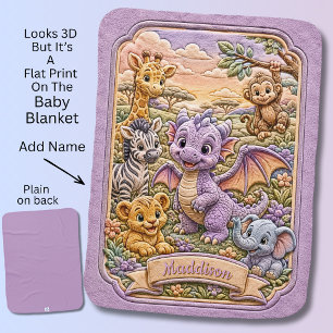 Add Name Purple Mauve Baby Dragon in Zoo Baby Blanket