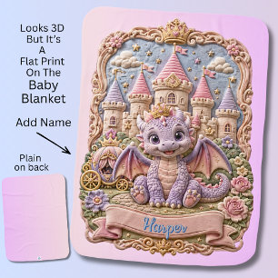 Add Name Purple Mauve Baby Princess Dragon Blanket