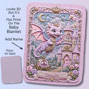 Add Name Purple Mauve Baby Princess Dragon Blanket