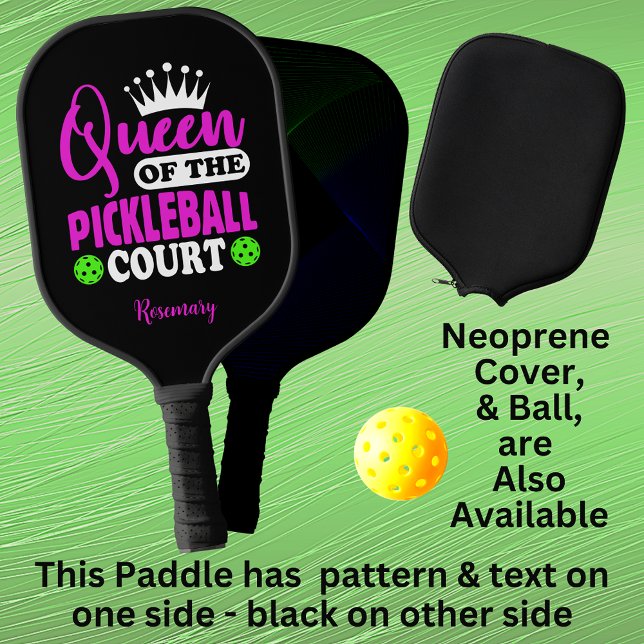 Add Name Queen of Pickleball Court Purple Green Paddle (Creator Uploaded)