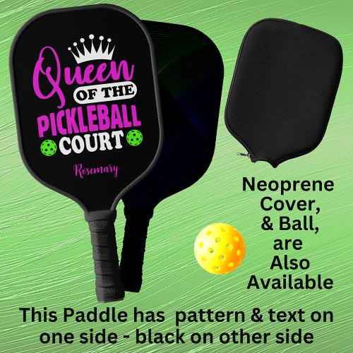 Add Name Queen of Pickleball Court Purple Green Pickleball Paddle