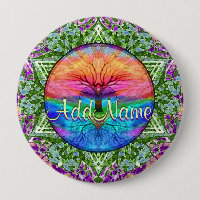Add Name | Rainbow Heart Tree Pinback Button