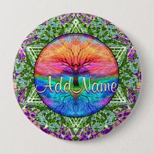 Add Name   Rainbow Heart Tree Pinback Button