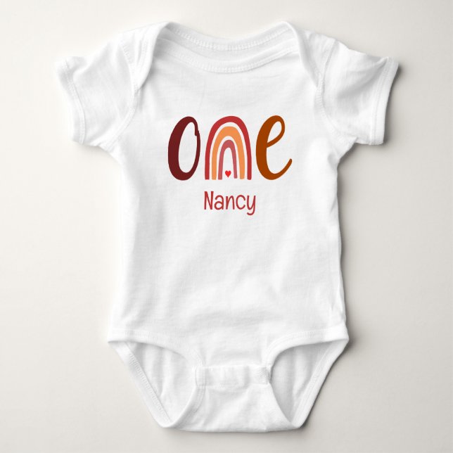 Add Name Rainbow Personalized First Birthday Baby Bodysuit (Front)