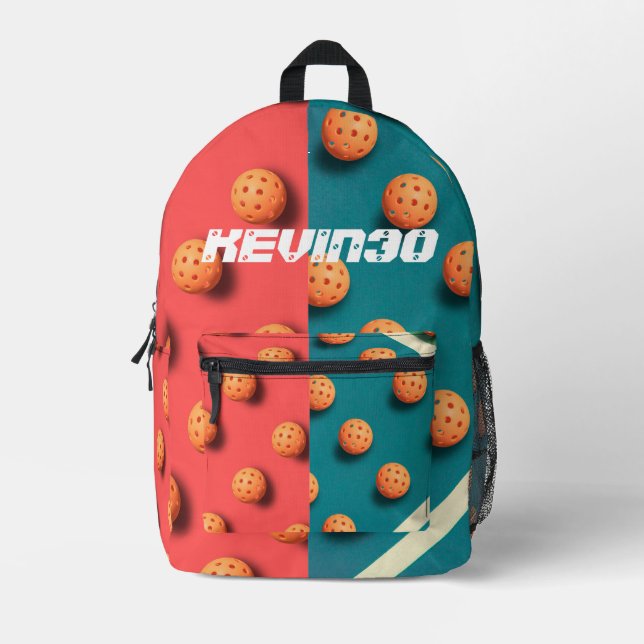 Add name red and blue Pickleball player fun design Printed Backpack (Front)