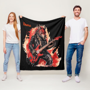 Add Name, Red & Black Guitar Dragon Musician Fleece Blanket