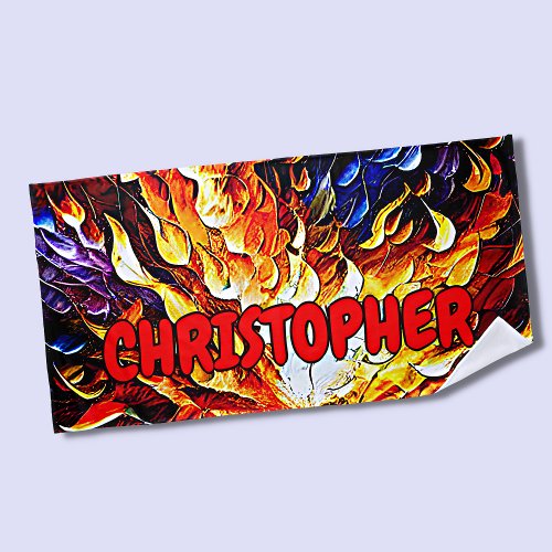 Add Name Red Orange Blue Fire Flames Beach Towel