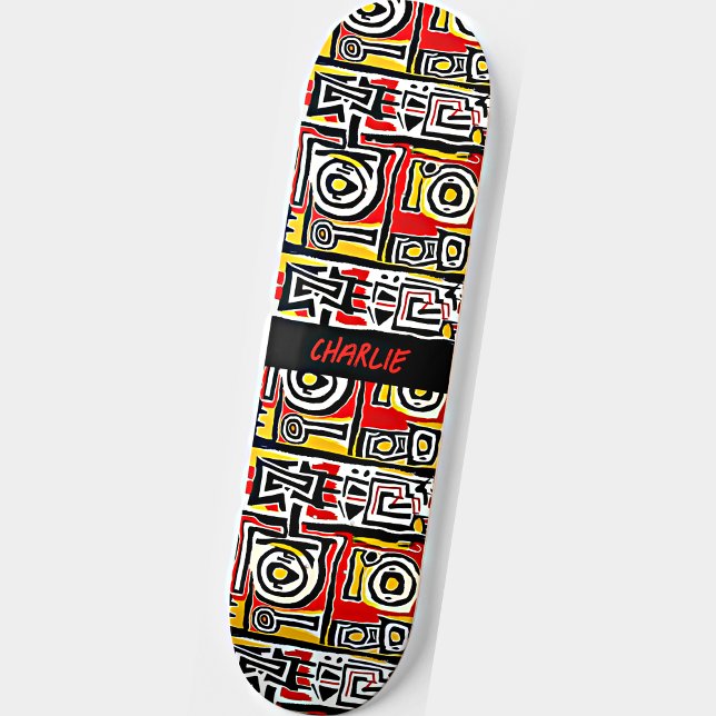 Add Name, Red Yellow Black Abstract  Skateboard (Creator Uploaded)