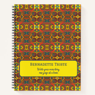 Add Name Red Yellow Orange Owl Inspired Pattern Notebook