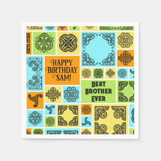 Add Name & Relationship Birthday Orange & Green Napkins