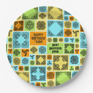 Add Name & Relationship Birthday Orange & Green Paper Plates