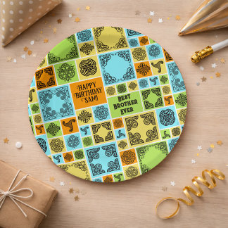 Add Name & Relationship Birthday Orange & Green Paper Plates