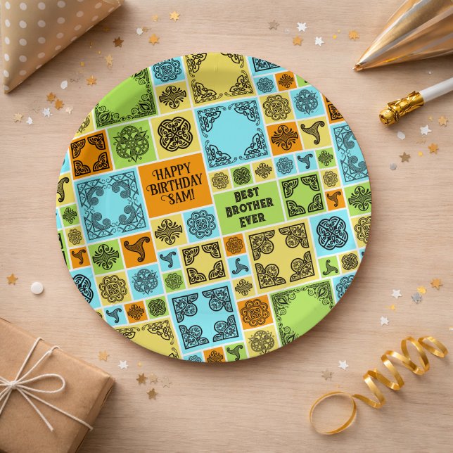 Add Name & Relationship Birthday Orange & Green Paper Plates (Creator Uploaded)