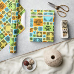 Add Name & Relationship Birthday Orange & Green Wrapping Paper<br><div class="desc">Add a personal touch to your gift wrapping. Use "Personalize this template" to change the "Happy Birthday Sam! Best Brother Ever" text to your preferred name and friend or family relationship. A bold and colorful pattern featuring decorative tiles of various sizes and varied patterns. Black designs on faded orange, green,...</div>