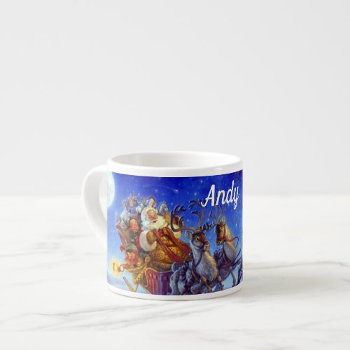 Add Name Santa with Toys Classic SMALL Cup Blue