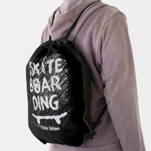 Add Name Scratched Skateboarding Drawstring Bag