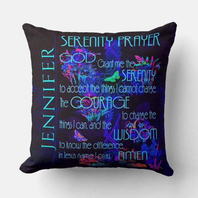 Add Name Serenity Prayer in Blue Throw Pillow (Front)