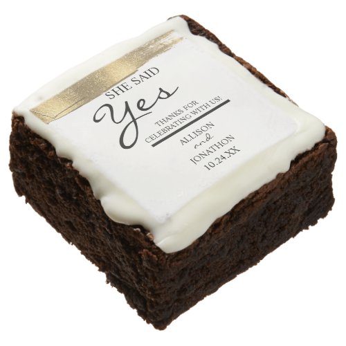 Add Name She Said Yes Gold Glitter Engagement  Brownie