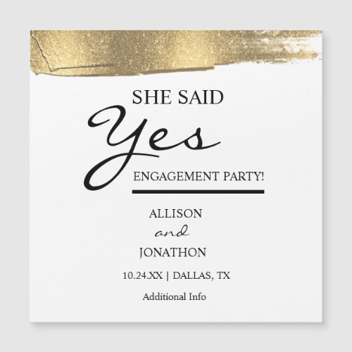 Add Name She Said Yes Gold Glitter Engagement Invi Magnetic Invitation