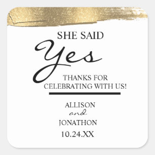 Add Name She Said Yes Gold Glitter Engagement  Square Sticker