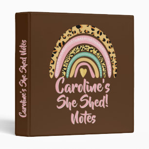Add Name She Shed Leopard Print Pink Rainbow Heart 3 Ring Binder