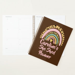 Add Name She Shed Leopard Print Pink Rainbow Heart Planner