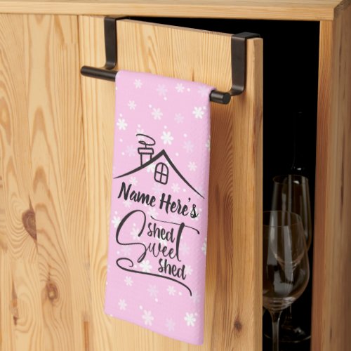 Add Name Shed Sweet Shed Pink White Floral         Kitchen Towel