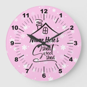 Add Name Shed Sweet Shed Pink White Floral Large Clock