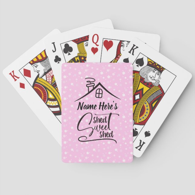 Add Name Shed Sweet Shed Pink White Floral         Poker Cards (Back)