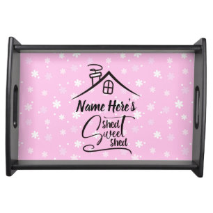 Add Name Shed Sweet Shed Pink White Floral Serving Tray