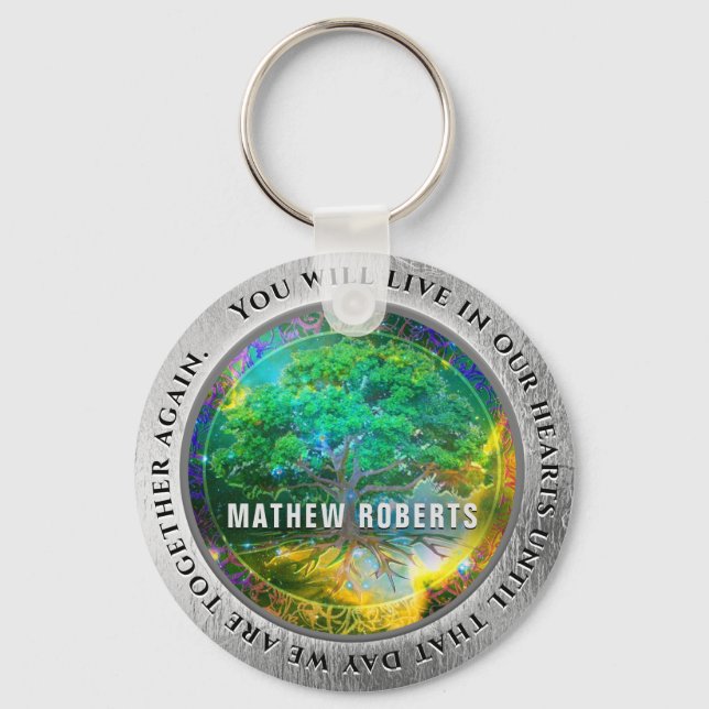 Add Name Silver Memorial Tree of Life Keychain (Front)