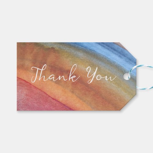 Add Name Simple Abstract Brown and Blue Watercolor Gift Tags