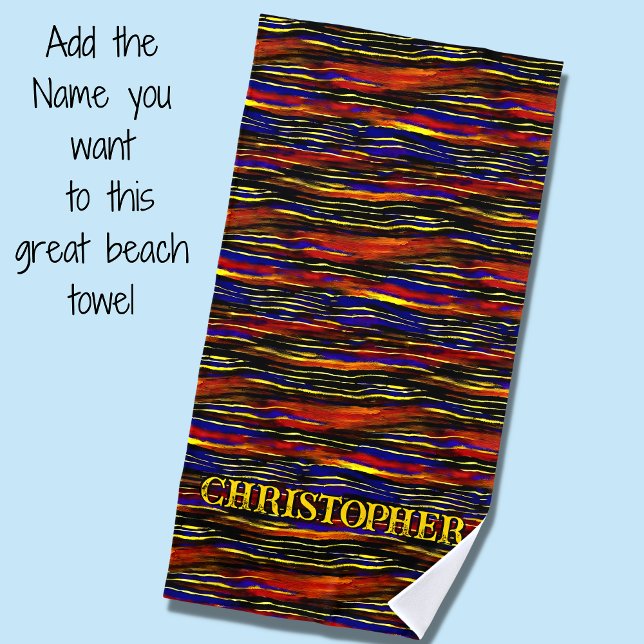 Add Name,  South West Hombre Tribal Stripe  Beach  Beach Towel (Creator Uploaded)