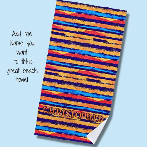 Add Name  Southwest Hombre Tribal Stripe Beach Towel