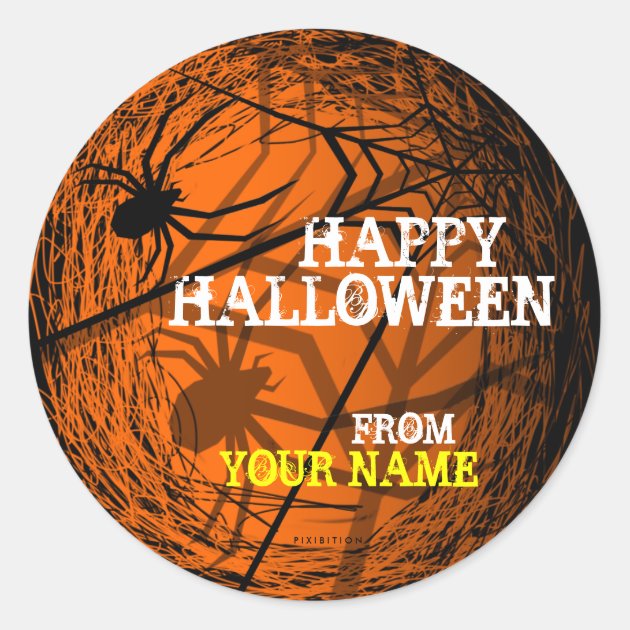 Add Name Spider Web Halloween Sticker Orange