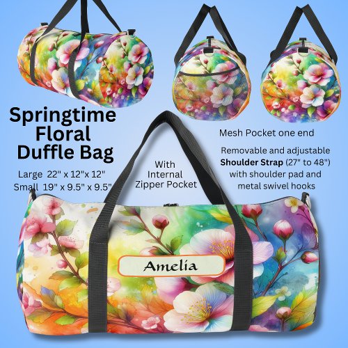 Add Name Spring Flowers Floral  Duffle Bag